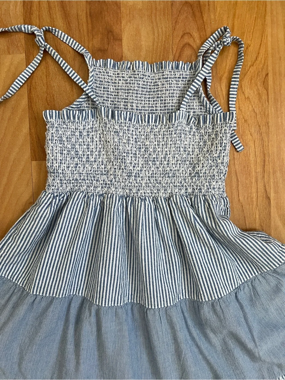 VGUC Seed Heritage Blue & White Smocked 💯 Cotton Striped Tank Dress Girls sz 8
